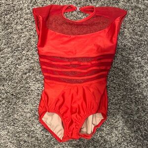 GK Vibrant Red Mesh Leotard